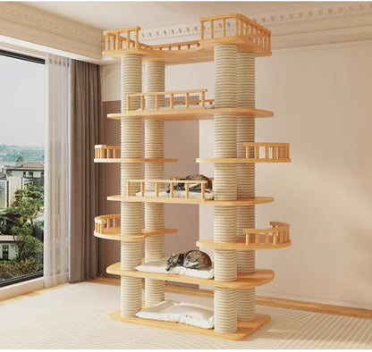 Large-Scale Luxury Modern Solid Wood Sisal Cat Climbing Frames Tower-Style Products 4+ Levels for Wholesale Customization