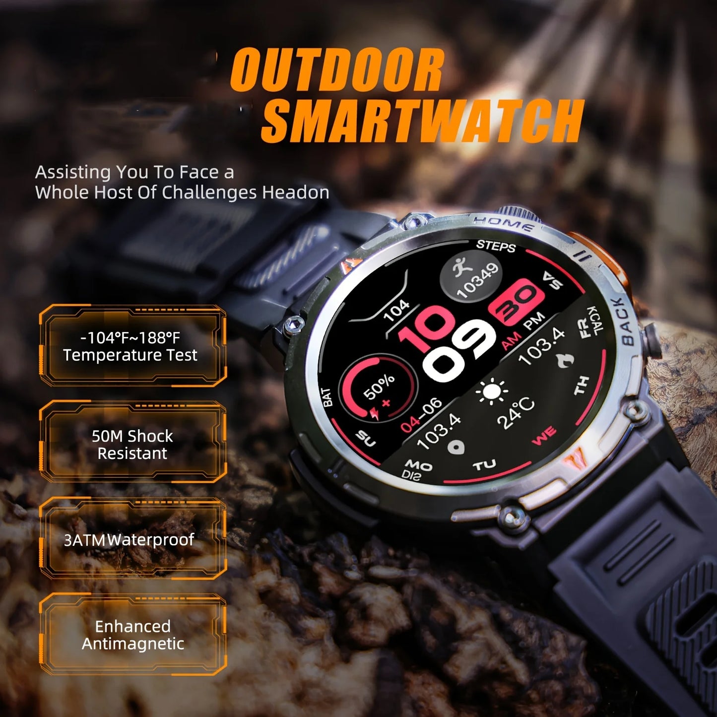 Wireless Calling EIGIIS Smart Watch for Men - LED Lighting Outdoor Sports Watch - Weather Remote Photo Music Control Smartwatch