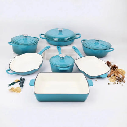 Customized 7-Piece Cast Iron Cookware Set Red Enamel Coated Kitchen Casserole Pot Durable Minimalist Metal Design Low MOQ