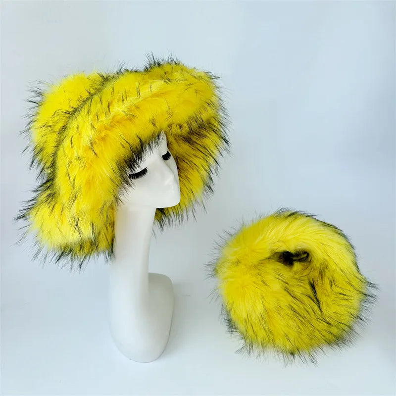 Y2k Hot Girls Small Half Moon Bag Set Women Luxury Furry Wrist Handbag Gothic Punk Faux Raccoon Fur Clutch Purses Bags With Hat