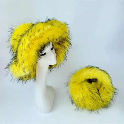 Y2k Hot Girls Small Half Moon Bag Set Women Luxury Furry Wrist Handbag Gothic Punk Faux Raccoon Fur Clutch Purses Bags With Hat