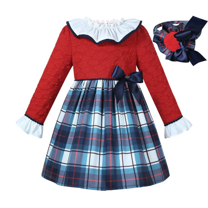 Pettgirl new Winter Kids Red Plaid Christmas Dresses for Girl Birthday and Party Clothes Age 2-12Y 1BAG=1PCS