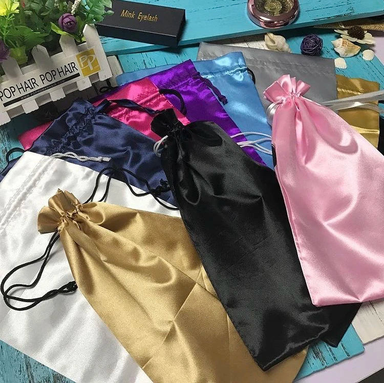 Sexy Lady Hair Accessories Wholesale Custom Satin Wigs Bags 100% Silk Drawstring Bag Hair Packaging