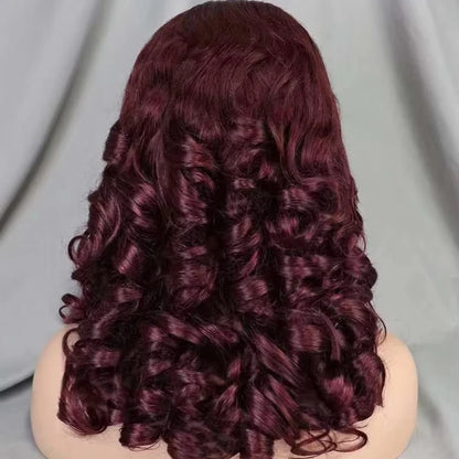 Wholesale 13*4 Full Frontal Lace Spring Curly Brazilian Wig 16 Inch 220% Density 99J Raw Human Hair Wig for Black Women