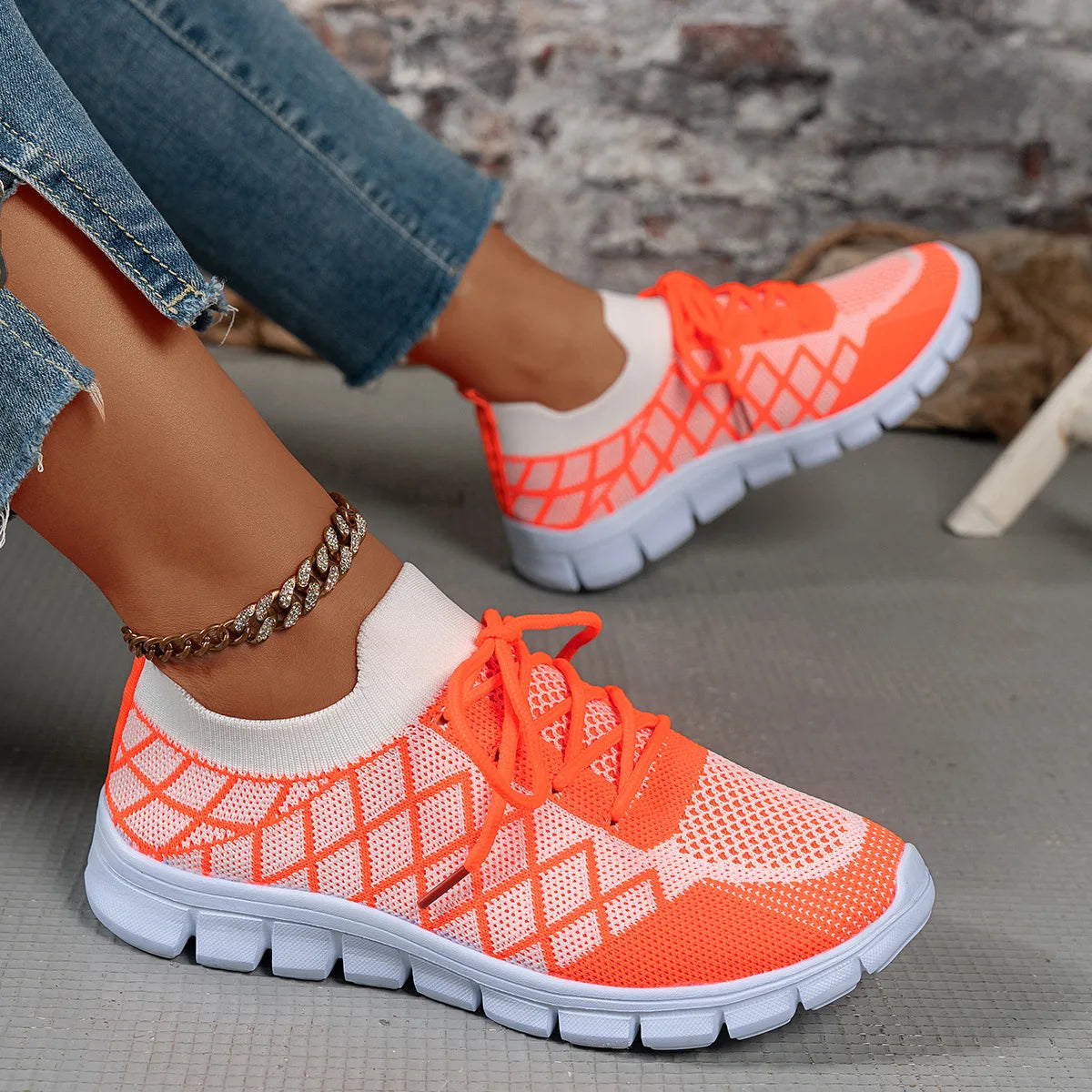2026 NEW KJ Women's Sneakers Breathable Mesh Casual Sports Shoes New Thick Sole Travel Shoes with Cushioning Lightweight