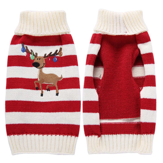 High Quality Reindeer Print Dog Clothes Cheap Winter Fashion Stripe Christmas Sweater