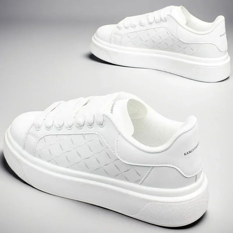 Men's White Sneakers Inside Elevating Couple Board Shoes Leather Casual Trainers