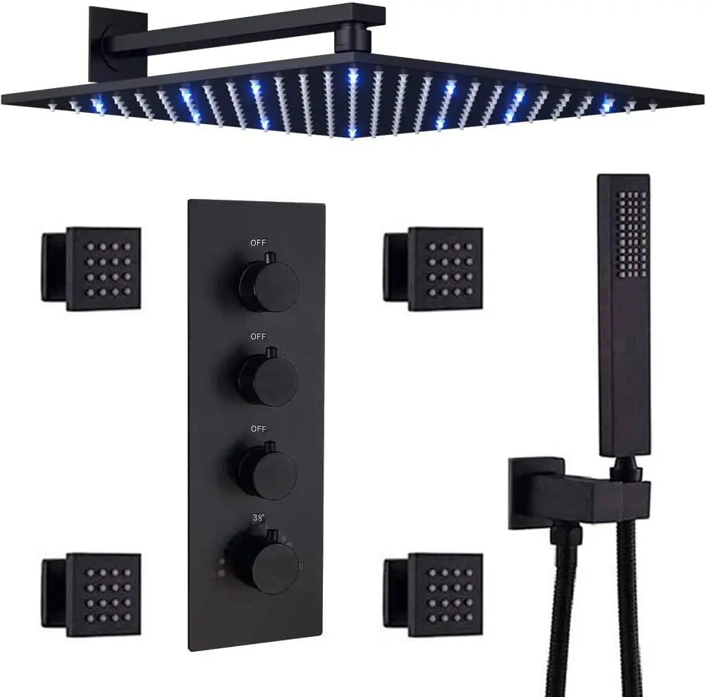 Luxury Full Body Shower System Black Shower Faucets Sets Complete