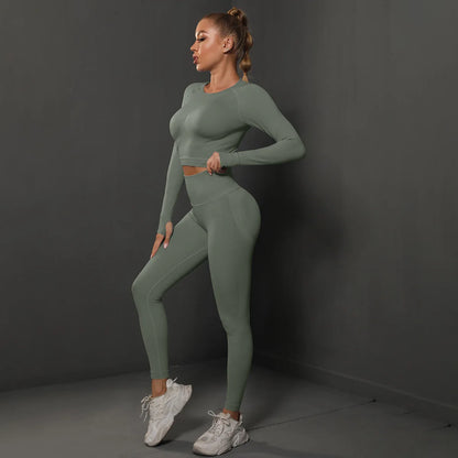 High Quality Women's Good Elasticity Two Piece Sports Suit Ladies Fitness Gym Wear Fashion Yoga Suit