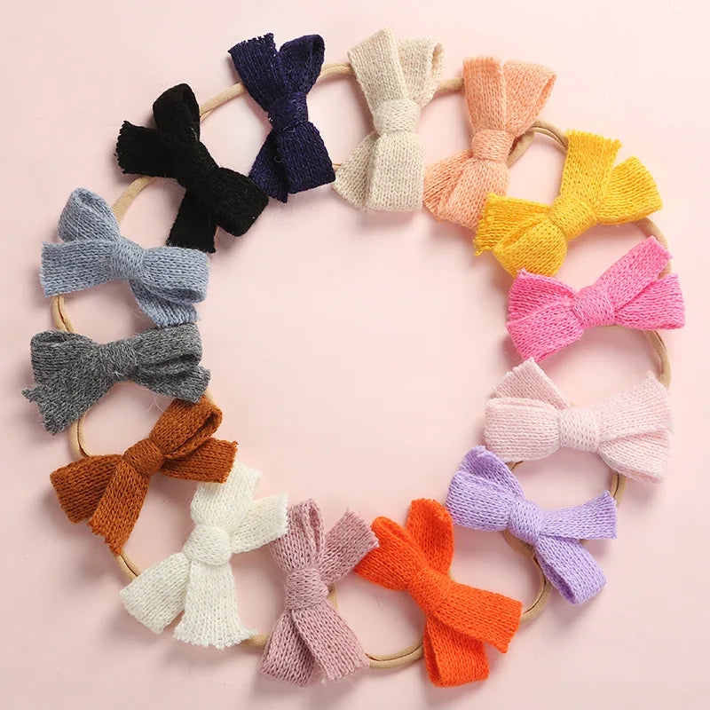 Cute Baby Hair Elastic Ties Bows with Knitted Wool Bow Rubber Band Ponytail Ties Headband for Infants Toddlers Girls Kids