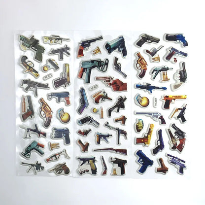 12Sheets/Set Military Fans Weapon Gun Pistol Stickers for Kids Boys PVC Bubble Scrapbook DIY Toys
