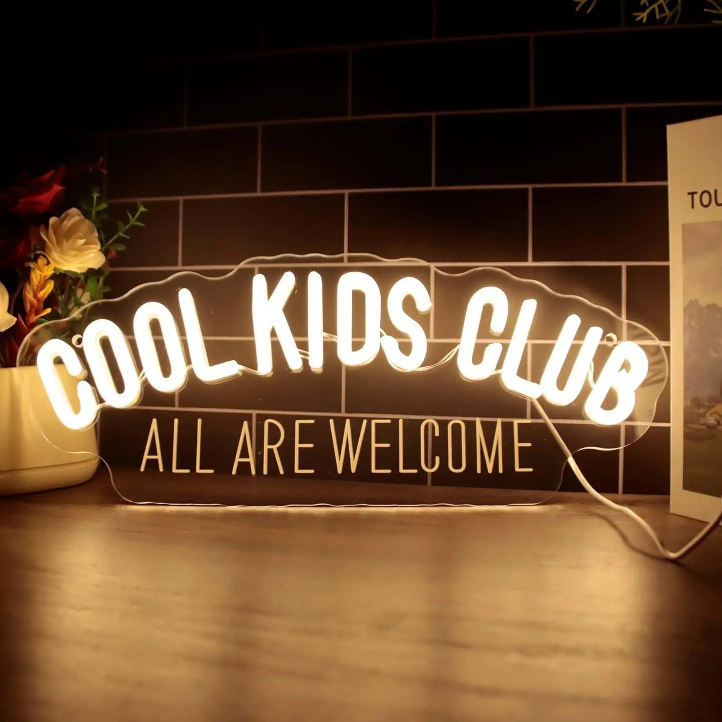 Cool Kids Club LED Neon Light Handmade USB Dimmable Wall Decor for Kids' Playroom Room Party Favor All Welcome Sign