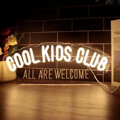 Cool Kids Club LED Neon Light Handmade USB Dimmable Wall Decor for Kids' Playroom Room Party Favor All Welcome Sign