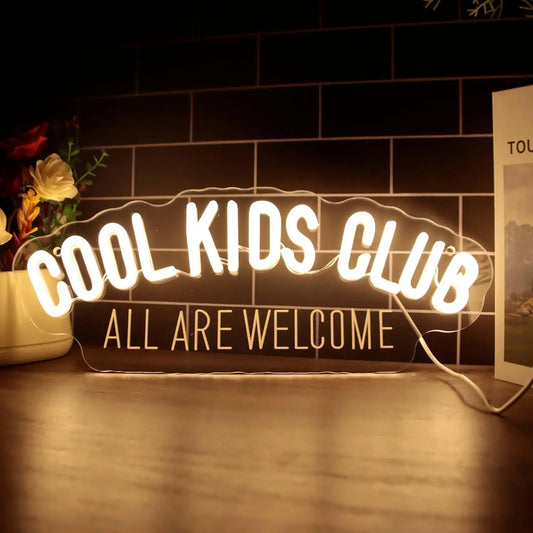 Cool Kids Club LED Neon Light Handmade USB Dimmable Wall Decor for Kids' Playroom Room Party Favor All Welcome Sign