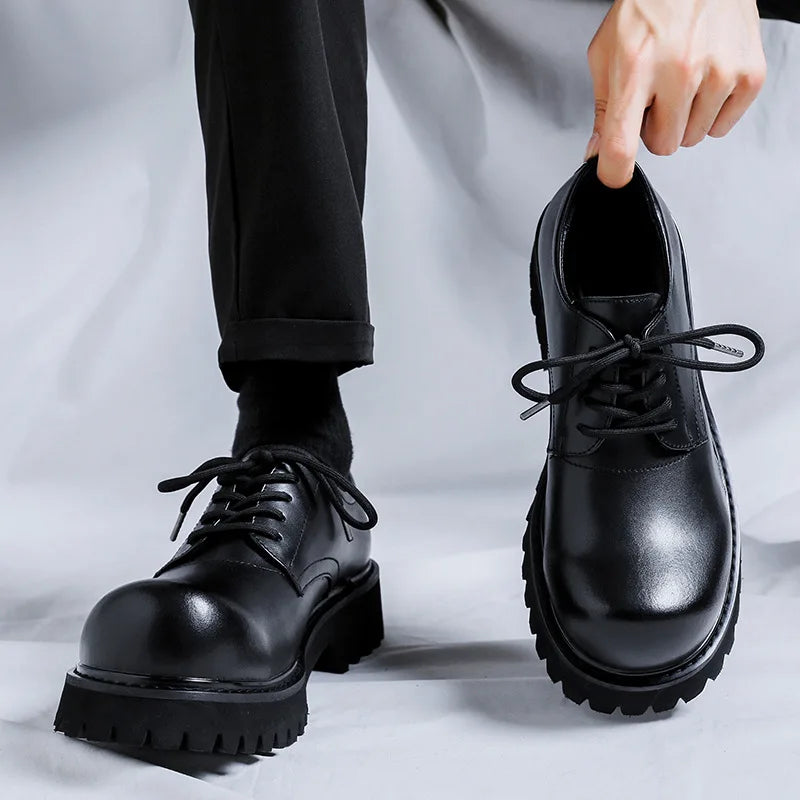 Gentlemen Round Toe Lace-ups Thick Sole Classy Design Microfiber Leather Shoes Men Oxfords Dress Shoes
