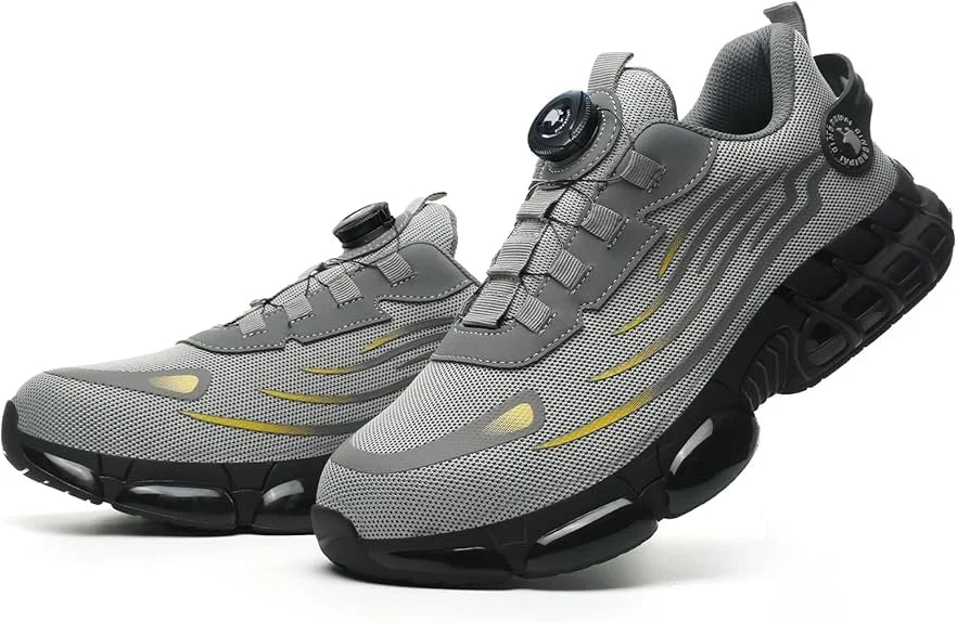 Men's Safety Shoes High Top Work Safety Shoes Steel Toe Sneakers Rotation Button Anti-smash Antipuncture Steel Safety Boots