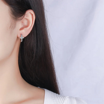 Fanqieliu Stamp 925 Silver Needle CZ Zircon Cross Hoop Earrings For Woman New Jewelry Girl Gift Trendy FQL21473