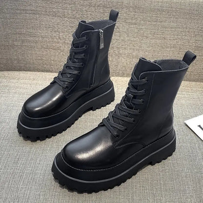 YiXin Fall Winter Boots for Women 2022 Thickened Warm Soft Side Zipper Plain Color Leather Boots Women Shoes