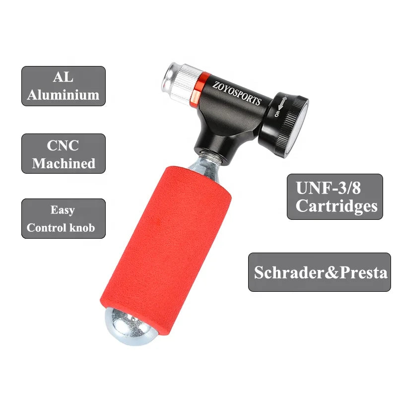 ZOYOSPORTS High Quality Mini Bicycle Pump CO2 Bike Inflator Air Pump with Clear Gauge Portable Bike Pump with Multiple Usage