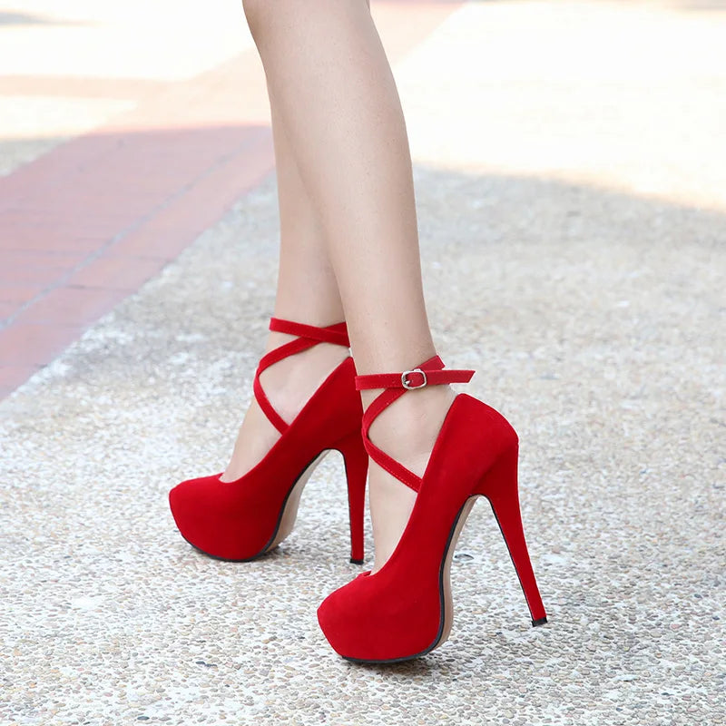 14cm Thin Heels Shallow Fashion Models Platform Pumps Bride Elegant Round Toe Party Full Dress Sexy Exotic Cross Dressing Flock