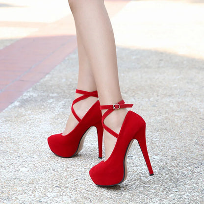 14cm Thin Heels Shallow Fashion Models Platform Pumps Bride Elegant Round Toe Party Full Dress Sexy Exotic Cross Dressing Flock