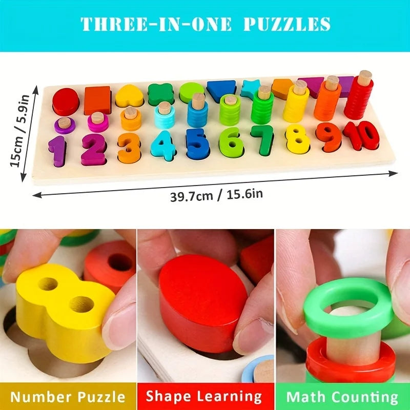 2025 Baby Educational Wooden Number Puzzle Sorting Montessori Toys for Toddlers Shape Sorter Counting Game for Age3 4 5 Year