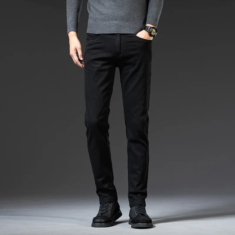 Herren-Jeans 2022 Großhandel Hochwertige Retro-Jeans in Schwarz für Herren, gewaschen, locker geschnitten, mit elastischem Bund