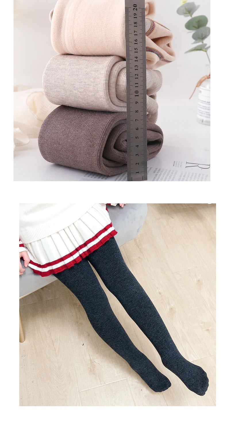 Girls winter plus velvet extra thick pantyhose child strips warm pants Polar Fleece Lining kids baby leggings cotton stockings