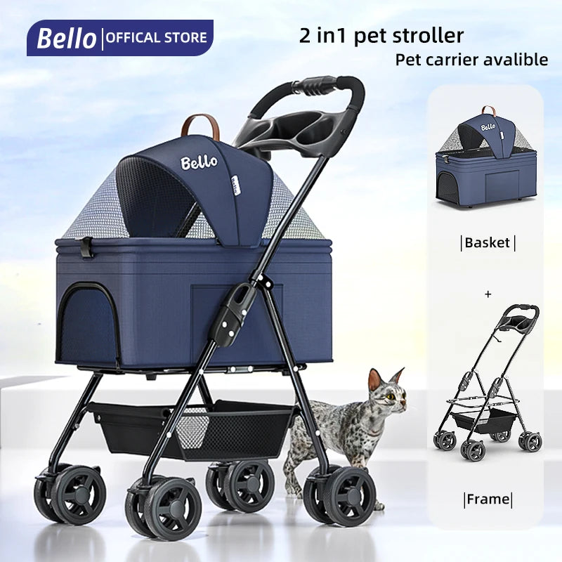 (Ready to Ship) Manufacture 4 Universal Wheels Cheap Convenient Pet Stroller for Puppy and Kitty Outdoor Walking Trolley