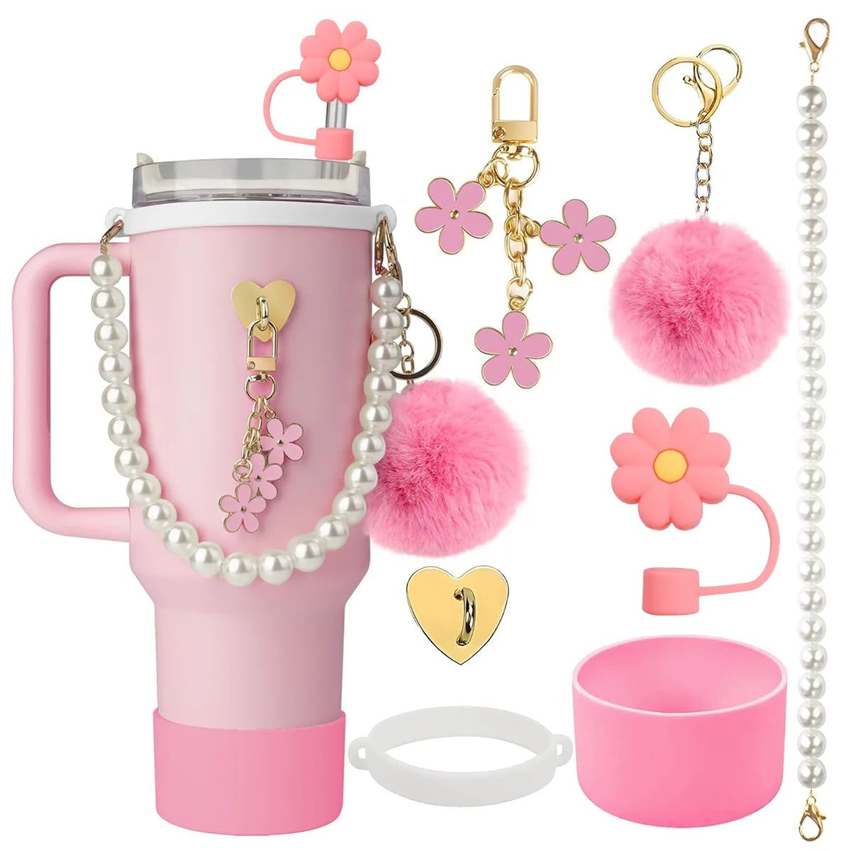 MU Beauty Pink Water Kettle Cup Decoration 40OZ Girl Plush Toy Portable Steel Kettle Cup Silica Gel Accessories