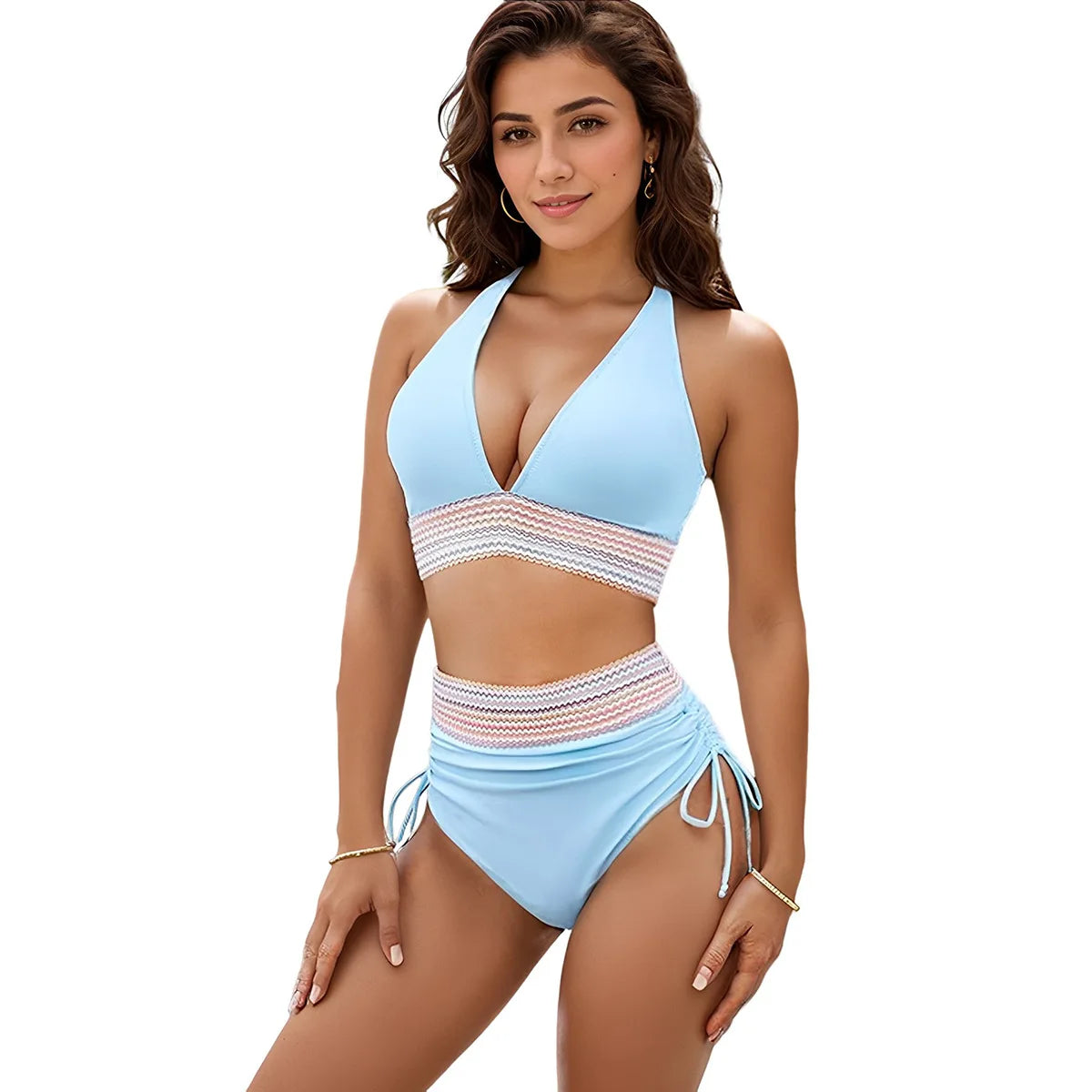 Triangle Bikini Set for Women 2025 V Neck Halter Tie Back Summer Bathing Suit High Waisted Summer Two Piece Swimsuit