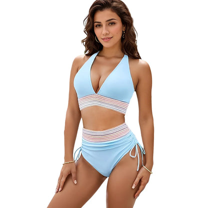 Triangle Bikini Set for Women 2025 V Neck Halter Tie Back Summer Bathing Suit High Waisted Summer Two Piece Swimsuit