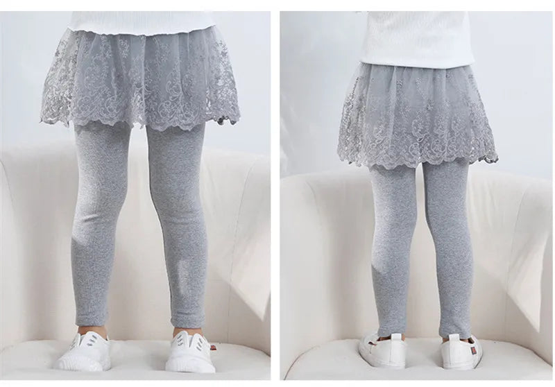 Girls Lace Princess Skirt Leggings - Premium Cotton Blend Pants for Kids Ages 2-6 Years