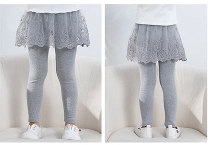 Girls Lace Princess Skirt Leggings - Premium Cotton Blend Pants for Kids Ages 2-6 Years