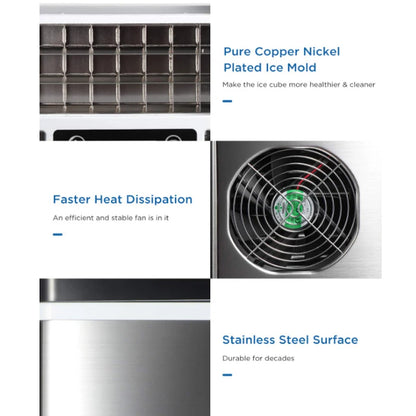 Hicon Tisch-Eiswürfelmaschine, 1 Gallone (3,8 Liter), automatische Selbstreinigung, quadratische Eiswürfel, 44 Pfund (20 kg)/24 Stunden, 24 Eiswürfel in 15 Minuten, inklusive Eisschaufel