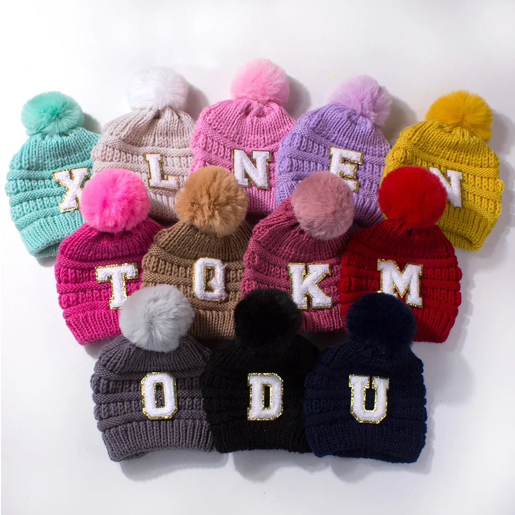 New European and American Fashion Wool Knitted Hat for Children Optional Letter Baby Warm Hat Baby Cap for Outdoor Scenes