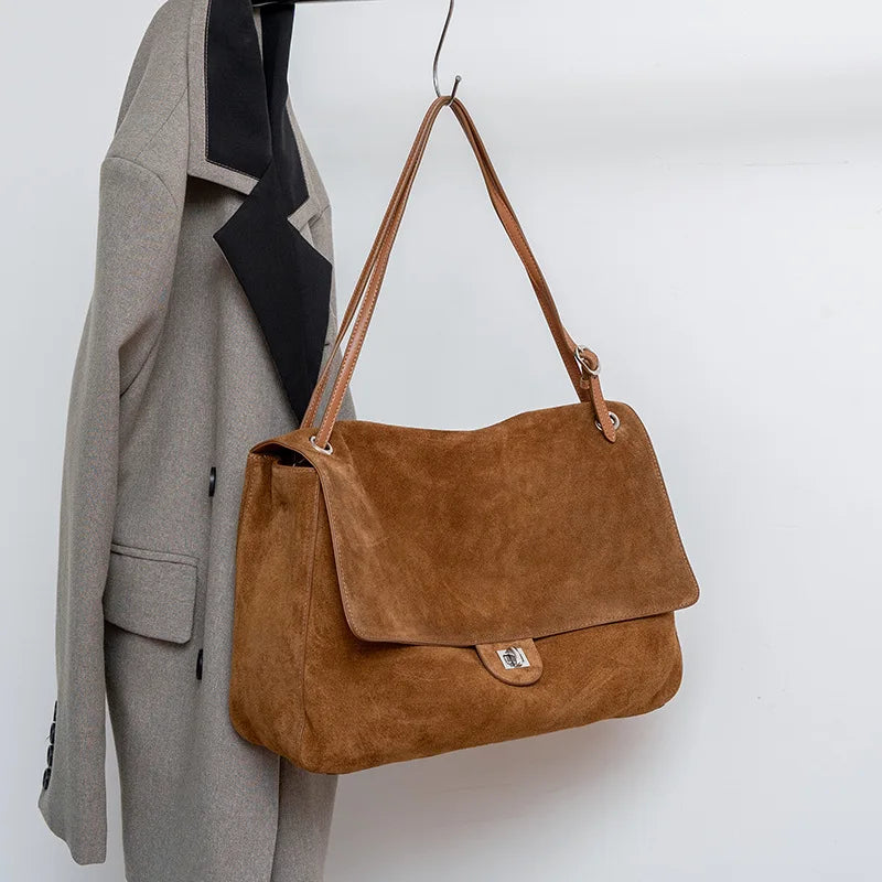New Trending Top Grain Cowhide Leather Women's Maxi Flap Totes Shoulder Bags Ladies Crossbody Bags Fashion Classic Messenger Bag