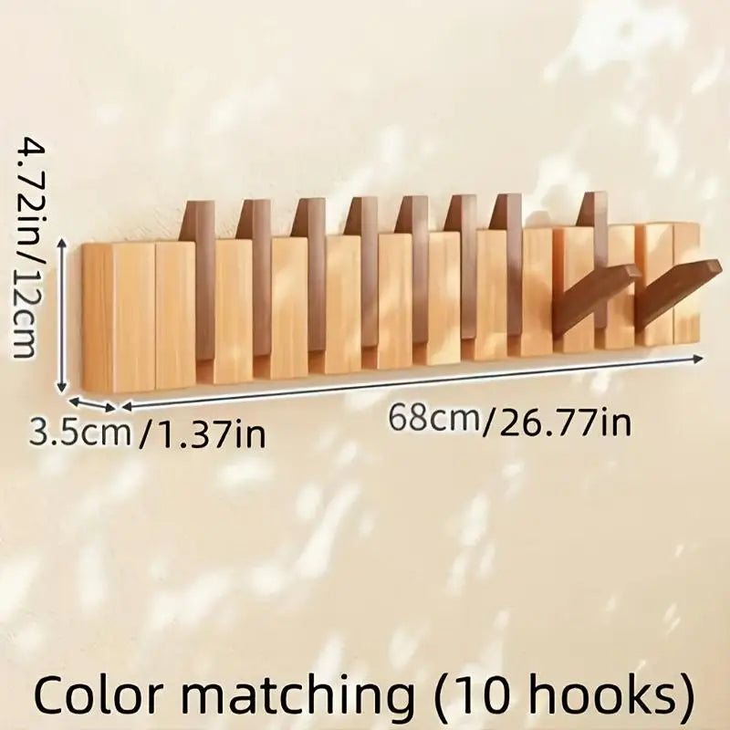 Foldable Wooden Wall-Mounted Piano-Key Design Hook Stand Multiple Hook Storage Rack for Scarves Towels Coats