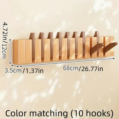 Foldable Wooden Wall-Mounted Piano-Key Design Hook Stand Multiple Hook Storage Rack for Scarves Towels Coats