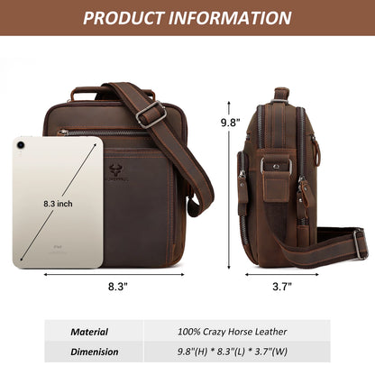 HUMERPAUL Men's Leather Shoulder Sling Bag Business Crossbody Messenger Bags for Work High Quality Male Cowhide Travel Handbag