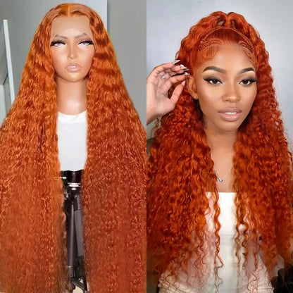 Raw Hair Deep Wave Curly 350 Orange Ginger 100% Human Hair Wig HD Glueless Lace Front Wig 13X4 Lace Frontal Wigs for Black Women