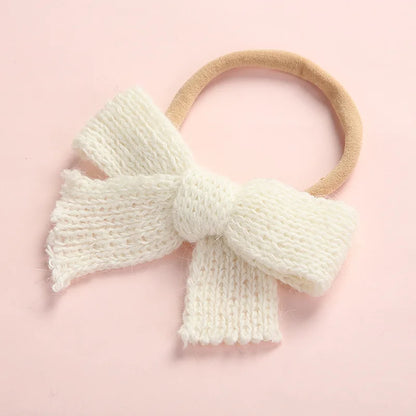 Cute Baby Hair Elastic Ties Bows with Knitted Wool Bow Rubber Band Ponytail Ties Headband for Infants Toddlers Girls Kids