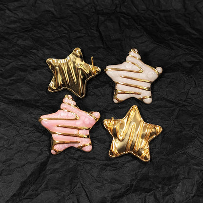 French Retro Trendy Stainless Steel Gold-Plated Star Shaped Drip Oil Earrings with Exquisite Palace Style Enamel for Women