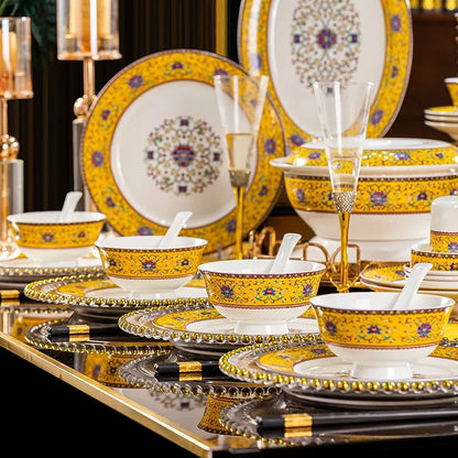 Jingdezhen Enamel Colored Luxury 38-piece Bone China Tableware Set for Six People - Christmas Ceramic Tableware Set