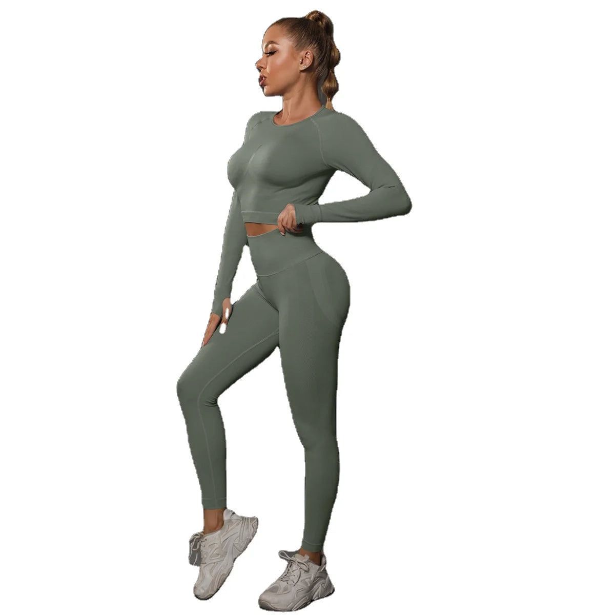 High Quality Women's Good Elasticity Two Piece Sports Suit Ladies Fitness Gym Wear Fashion Yoga Suit