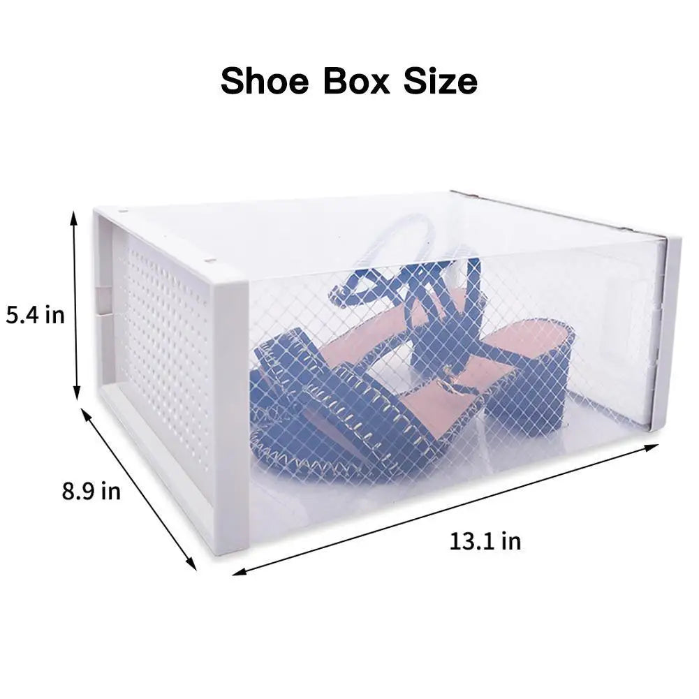 Pack of 8 Transparent and White Shoe Storage Organizers Stackable Plastic Boxes for Closet Sneakers