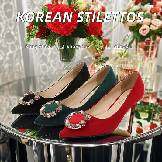 Custom Korean Style Anti-Slip Stiletto Heels 5 CM High Breathable Slip-On Women Big Size Shoes Office Shoes With Low Heels