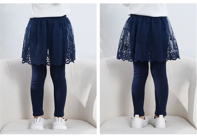 Girls Lace Princess Skirt Leggings - Premium Cotton Blend Pants for Kids Ages 2-6 Years