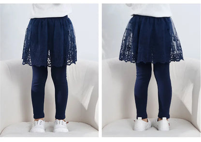 Girls Lace Princess Skirt Leggings - Premium Cotton Blend Pants for Kids Ages 2-6 Years