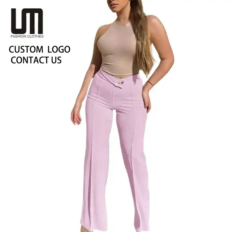 Liu Ming Hot Selling Autumn Fashion Trending Solid Color High Waist Wide Leg Business Pants for Women Breathable Casual Style